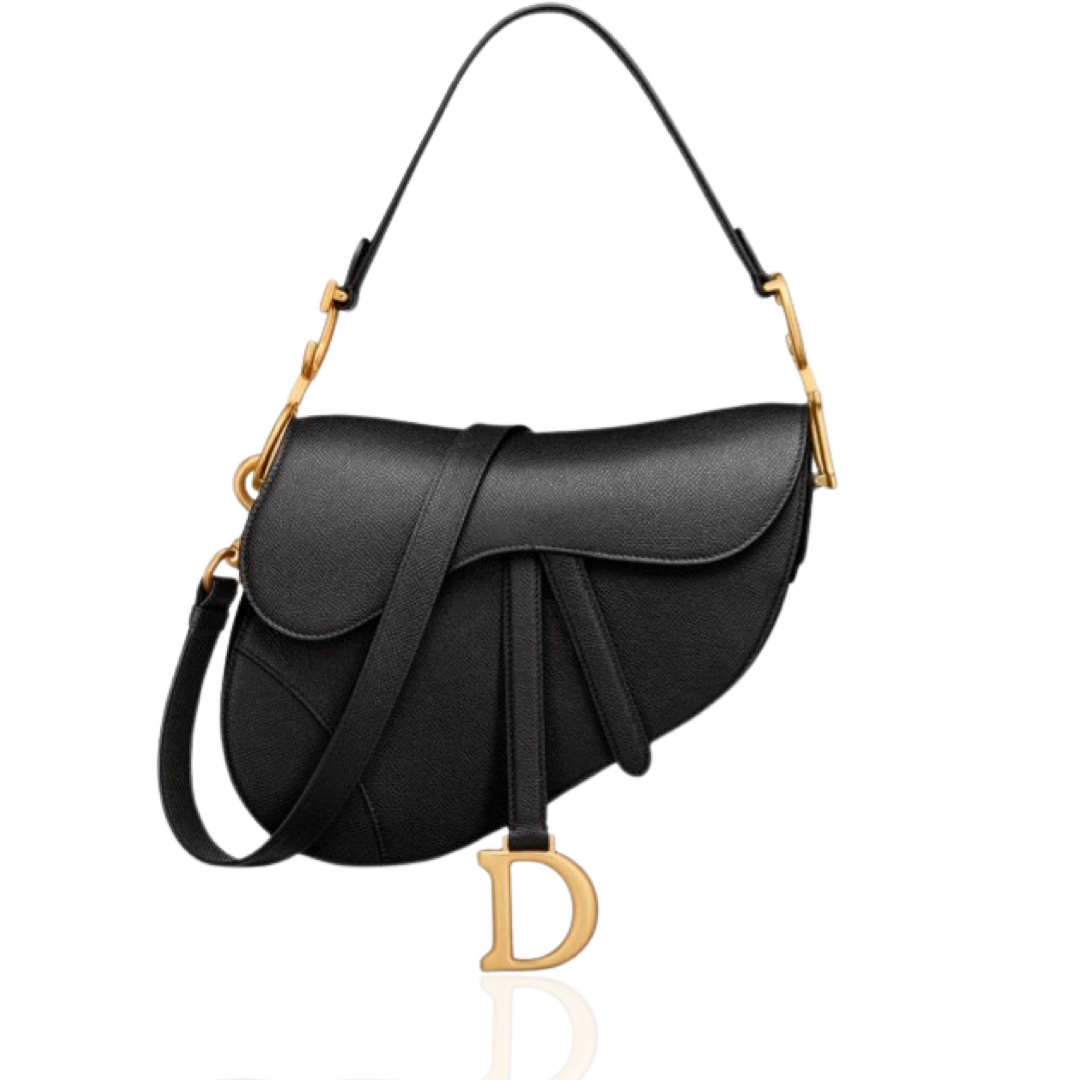Saddle Bag Grained Calfskin Black with Strap