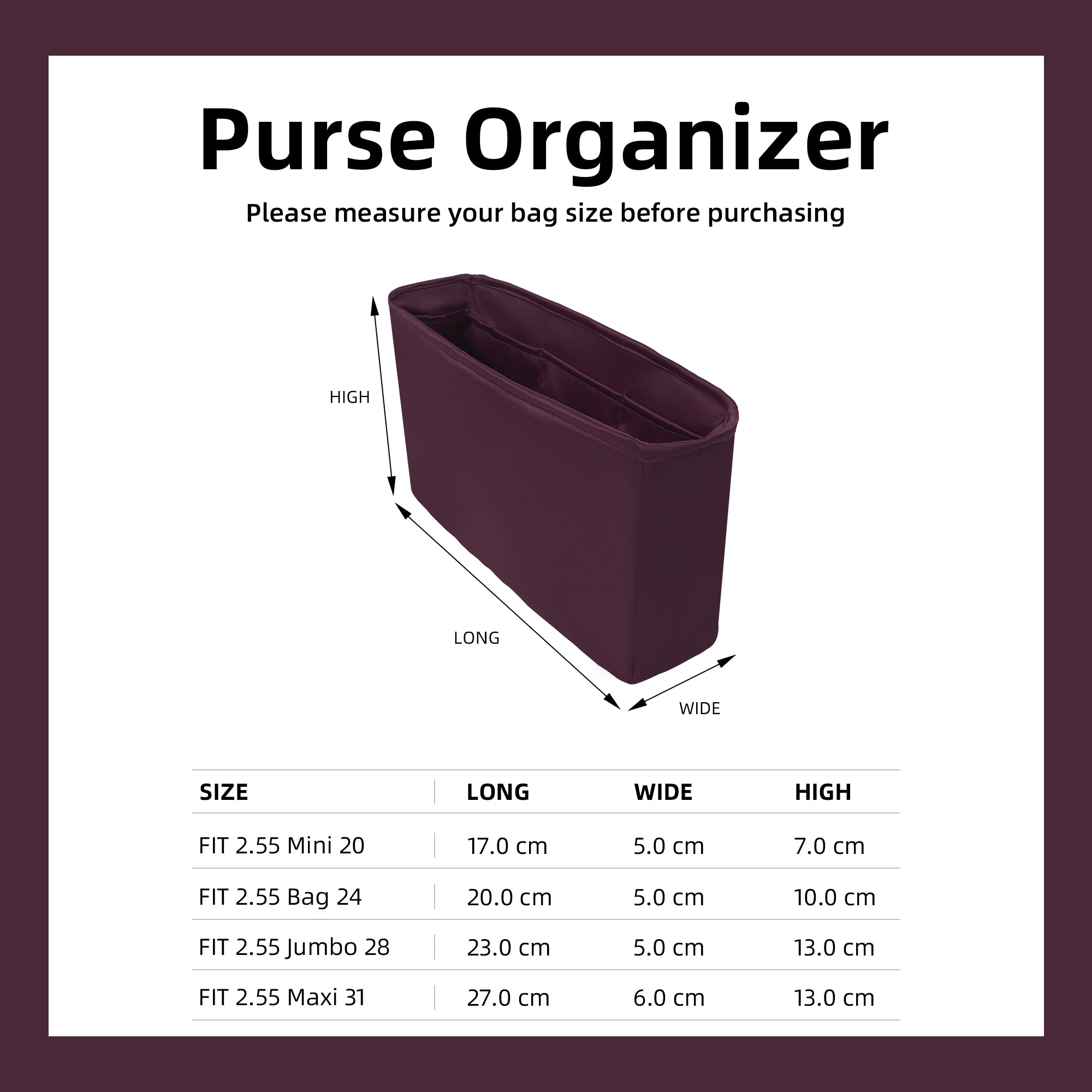 Silky Purse Organizer Insert for CC 2.55 Bags, Luxury Handbag & Tote Organizer