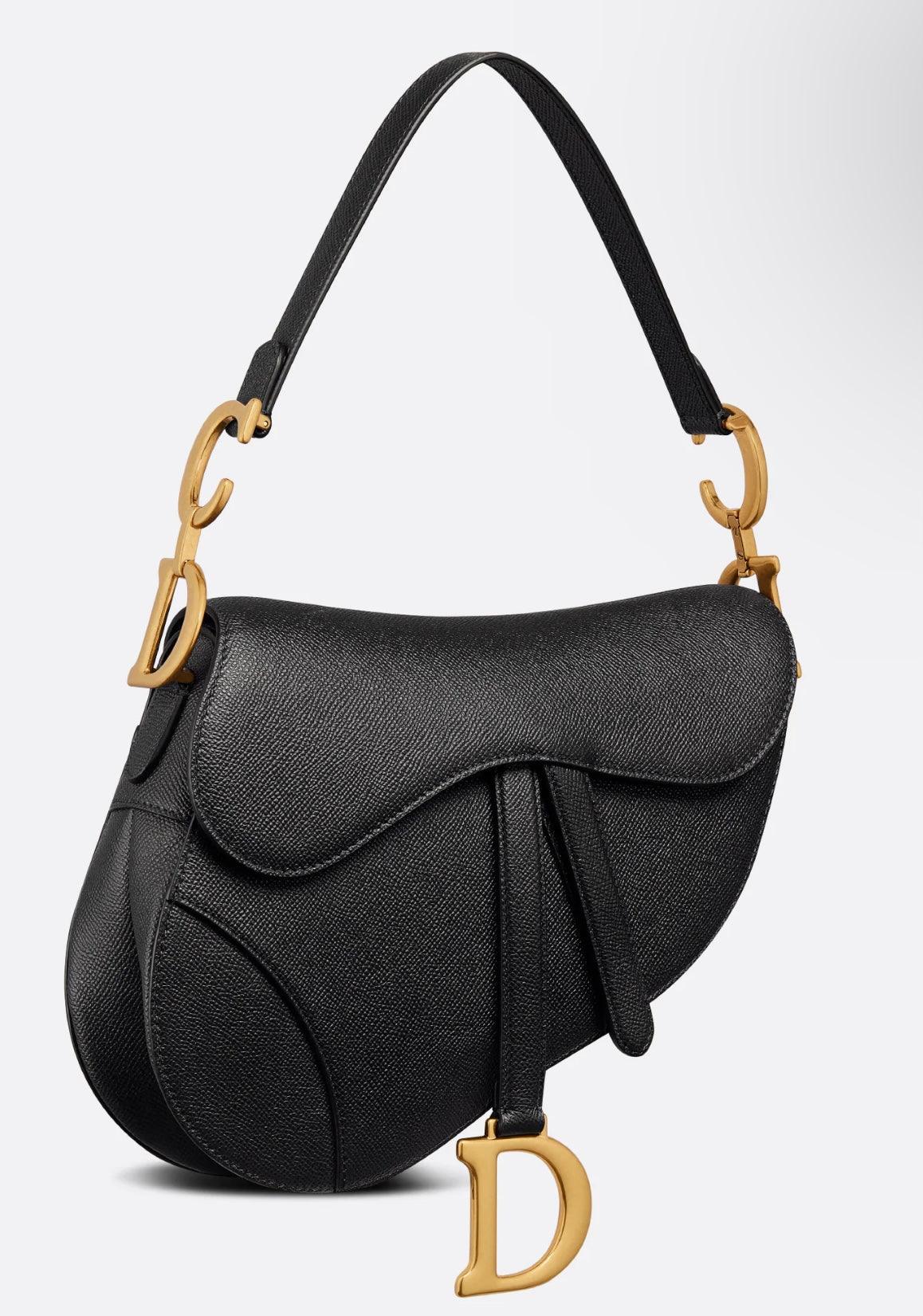 Saddle Bag Grained Calfskin Black with Strap - RELAVISH