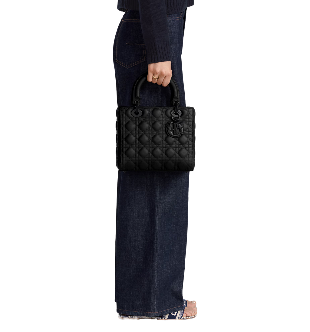 Lady Bag Medium Black Ultramatte Cannage Calfskin