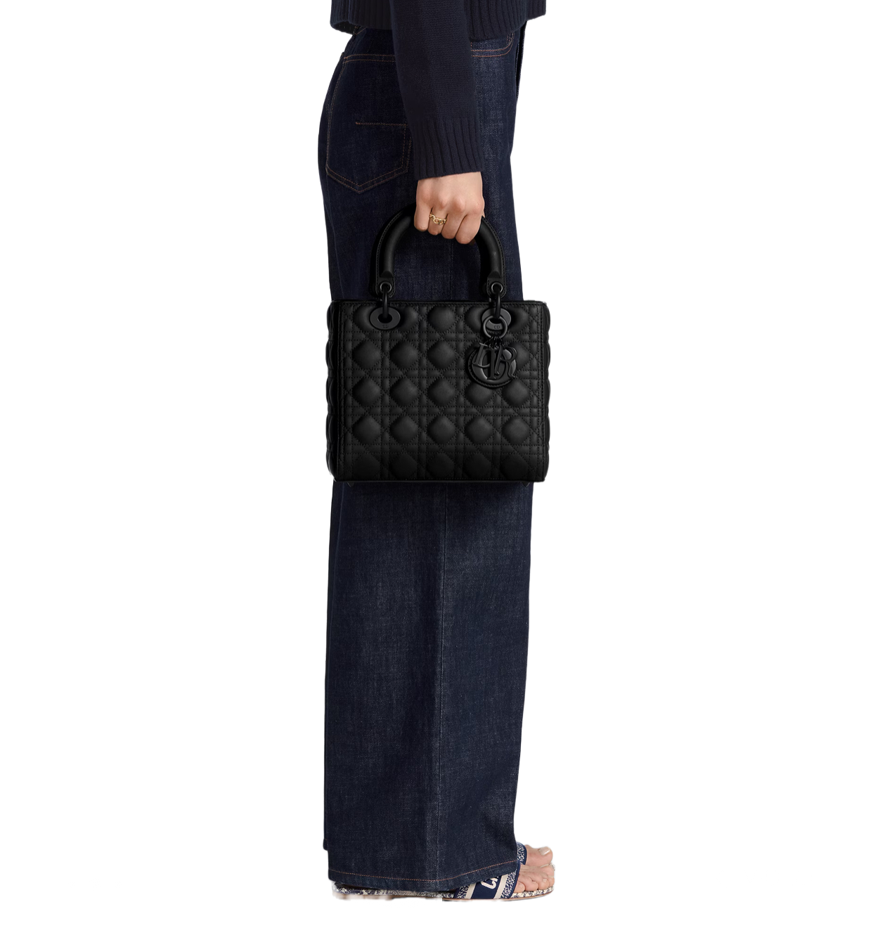Lady Bag Medium Black Ultramatte Cannage Calfskin