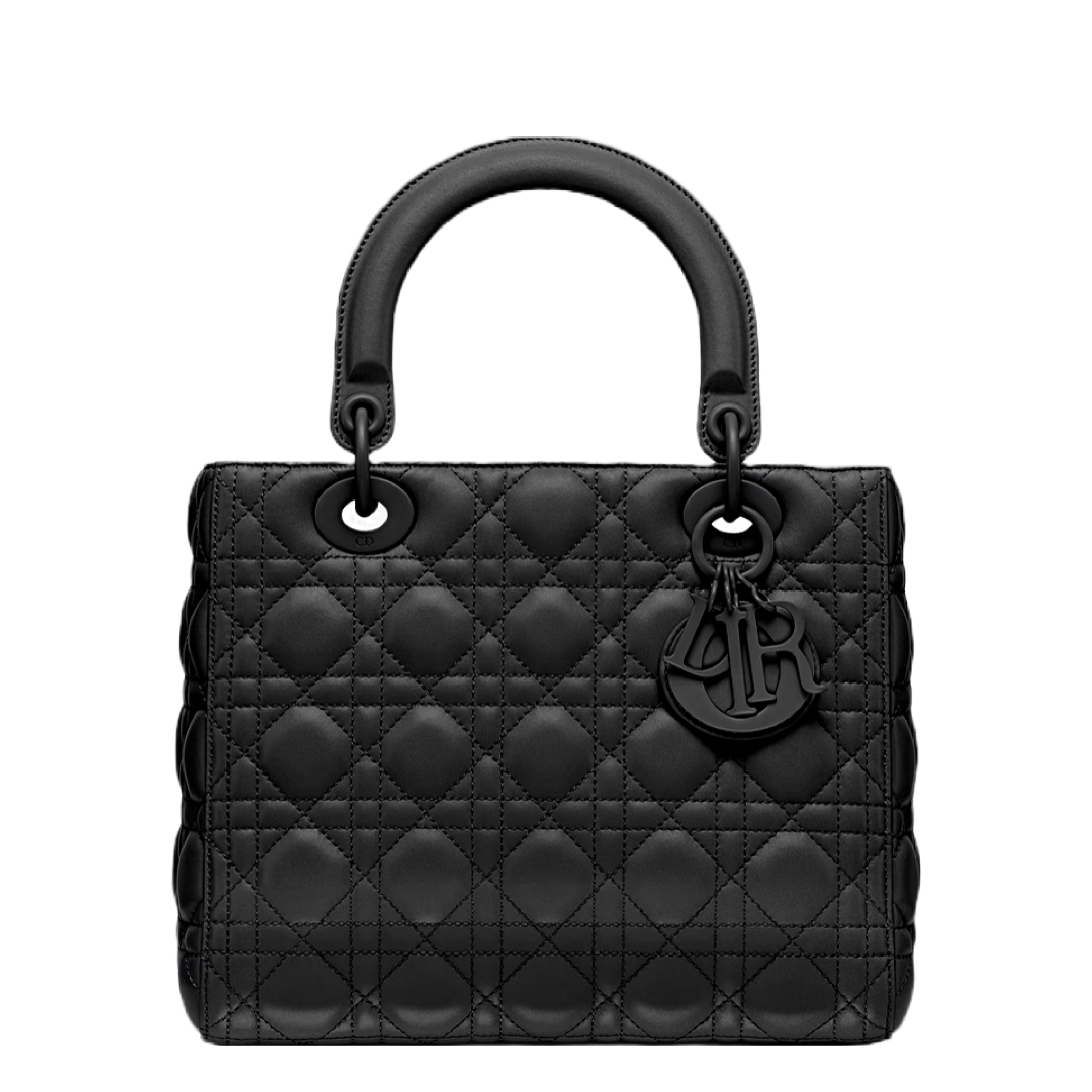 Lady Bag Medium Black Ultramatte Cannage Calfskin