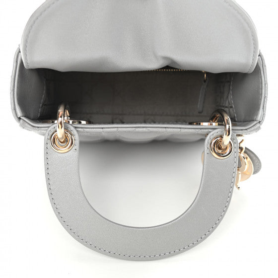 Metallic Lambskin Cannage Mini Lady Bag Grey